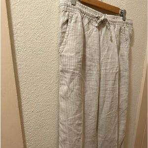 L.L. Bean Beige and White Striped Straight-Leg Pants